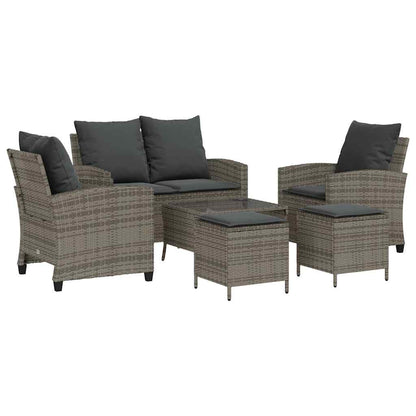 Set Divano da Giardino 6 pz con Cuscini Grigio in Polyrattan