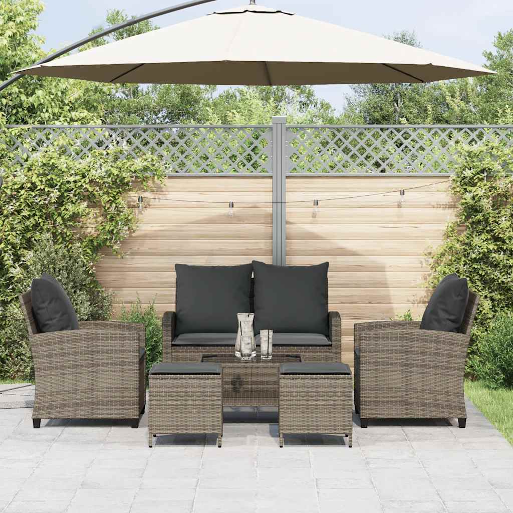 Set Divano da Giardino 6 pz con Cuscini Grigio in Polyrattan