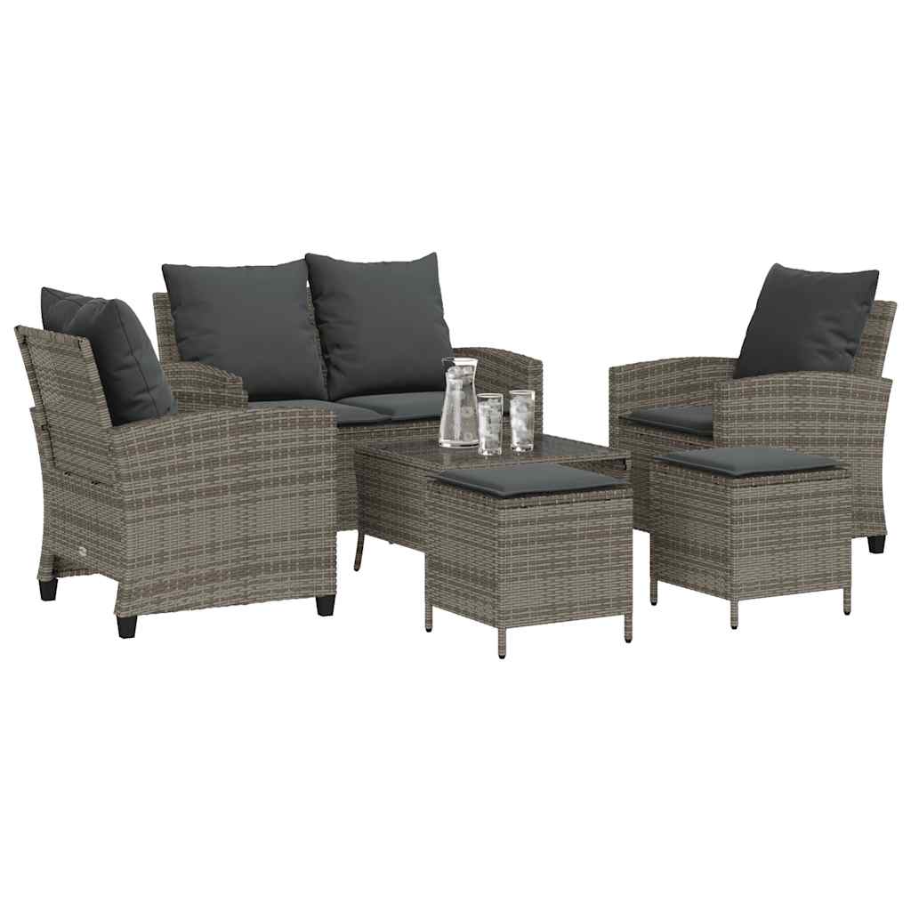 Set Divano da Giardino 6 pz con Cuscini Grigio in Polyrattan
