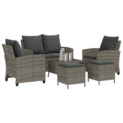 Set Divano da Giardino 6 pz con Cuscini Grigio in Polyrattan