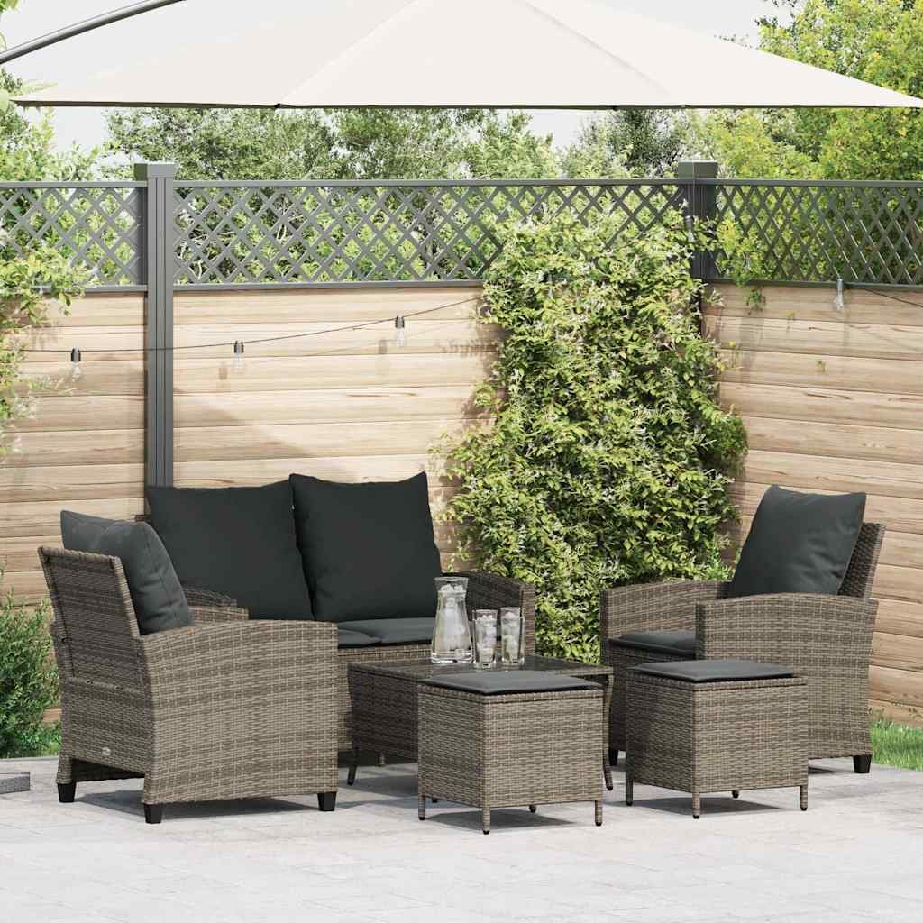 Set Divano da Giardino 6 pz con Cuscini Grigio in Polyrattan | homemem39