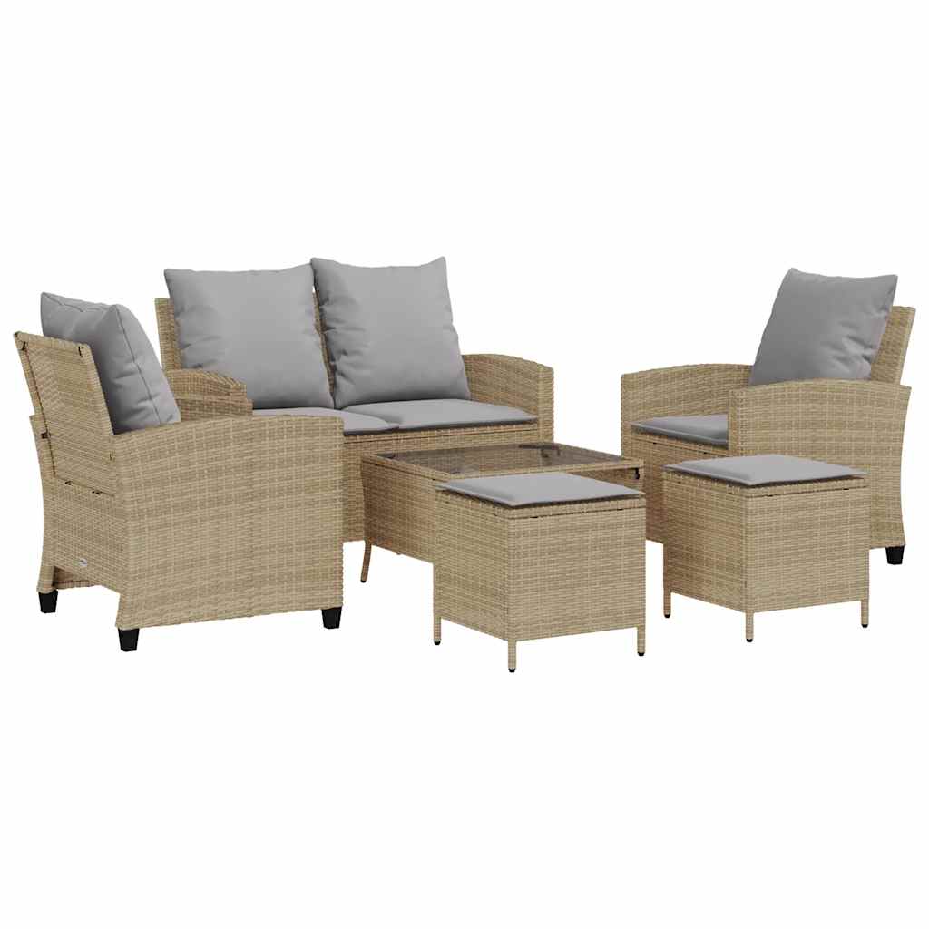 Set Divano da Giardino 6 pz con Cuscini Beige in Polyrattan | homemem39