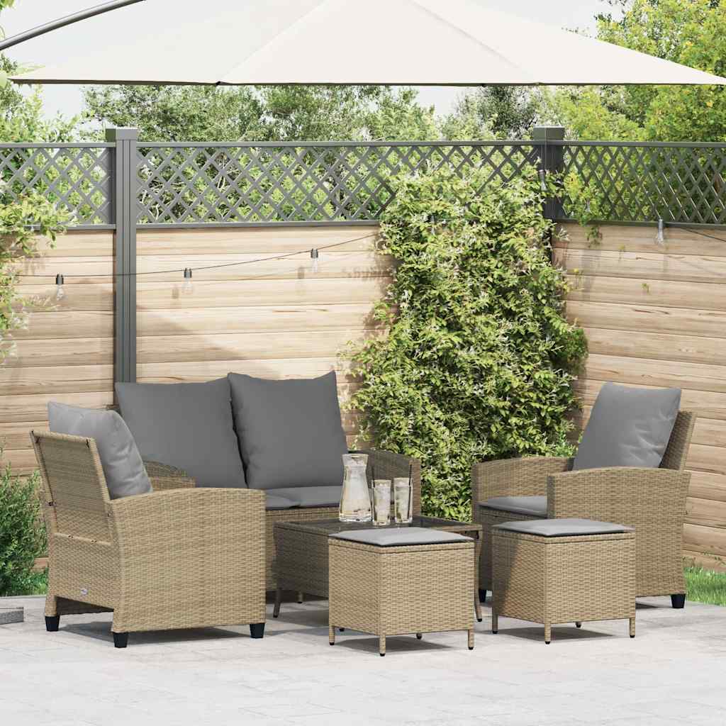Set Divano da Giardino 6 pz con Cuscini Beige in Polyrattan | homemem39