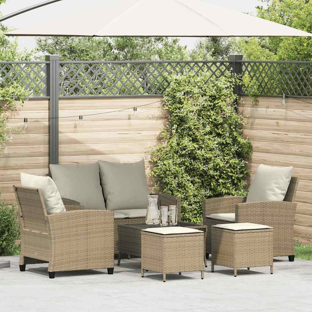 Set Divano da Giardino 6 pz con Cuscini Beige in Polyrattan - homemem39