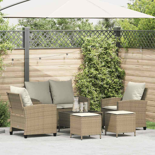 Set Divano da Giardino 6 pz con Cuscini Beige in Polyrattan - homemem39