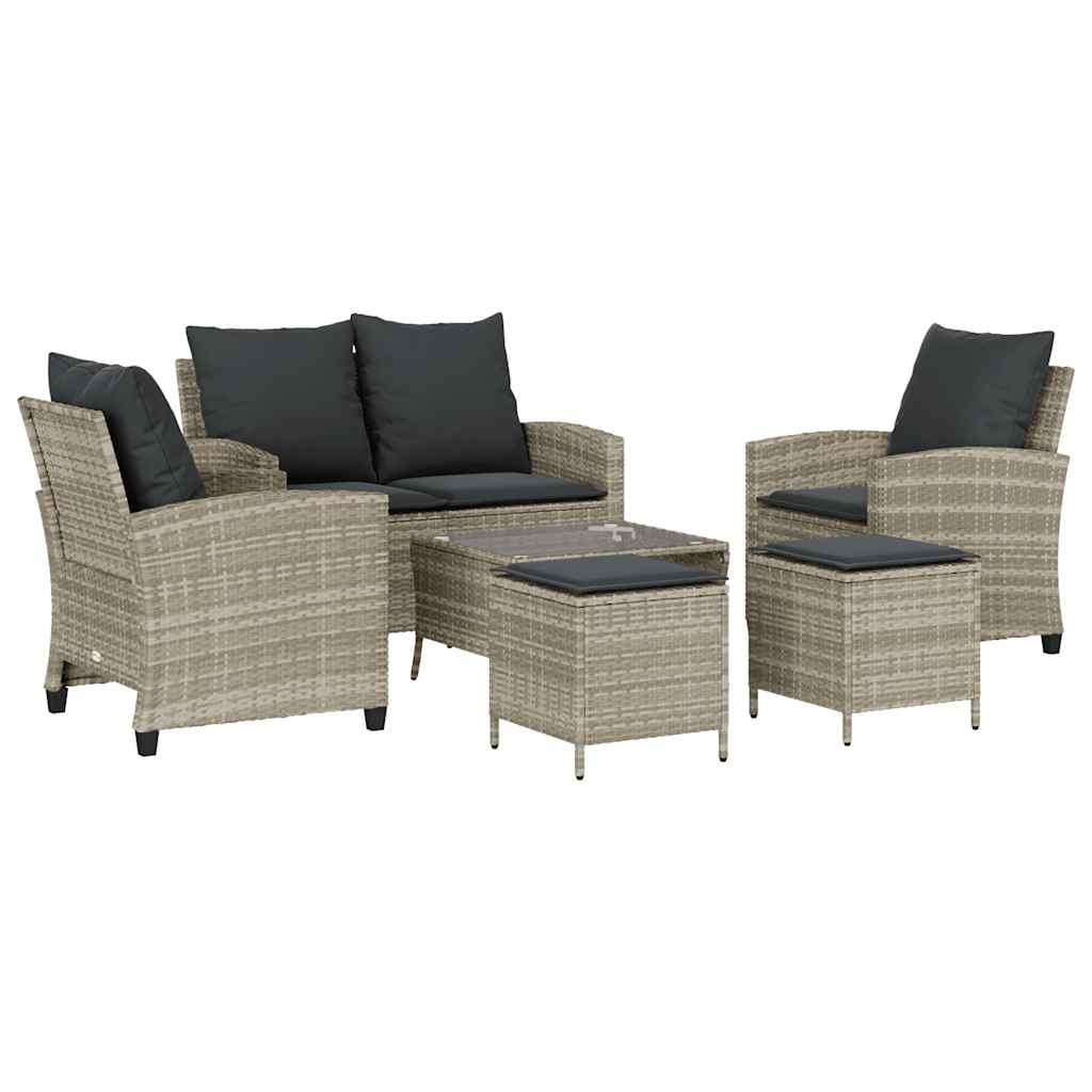 Set Divano da Giardino 6pz con Cuscini Grigio Chiaro Polyrattan | homemem39