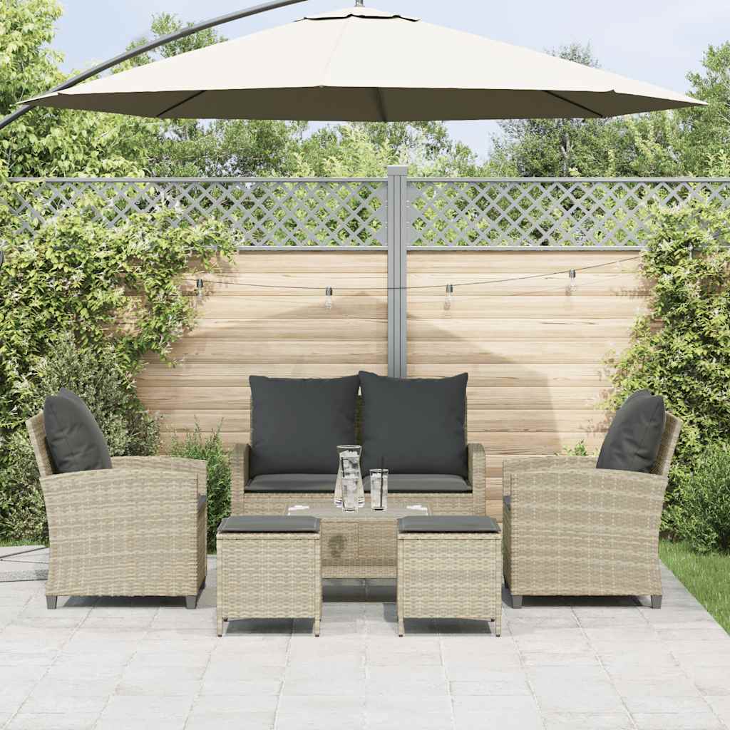 Set Divano da Giardino 6pz con Cuscini Grigio Chiaro Polyrattan | homemem39