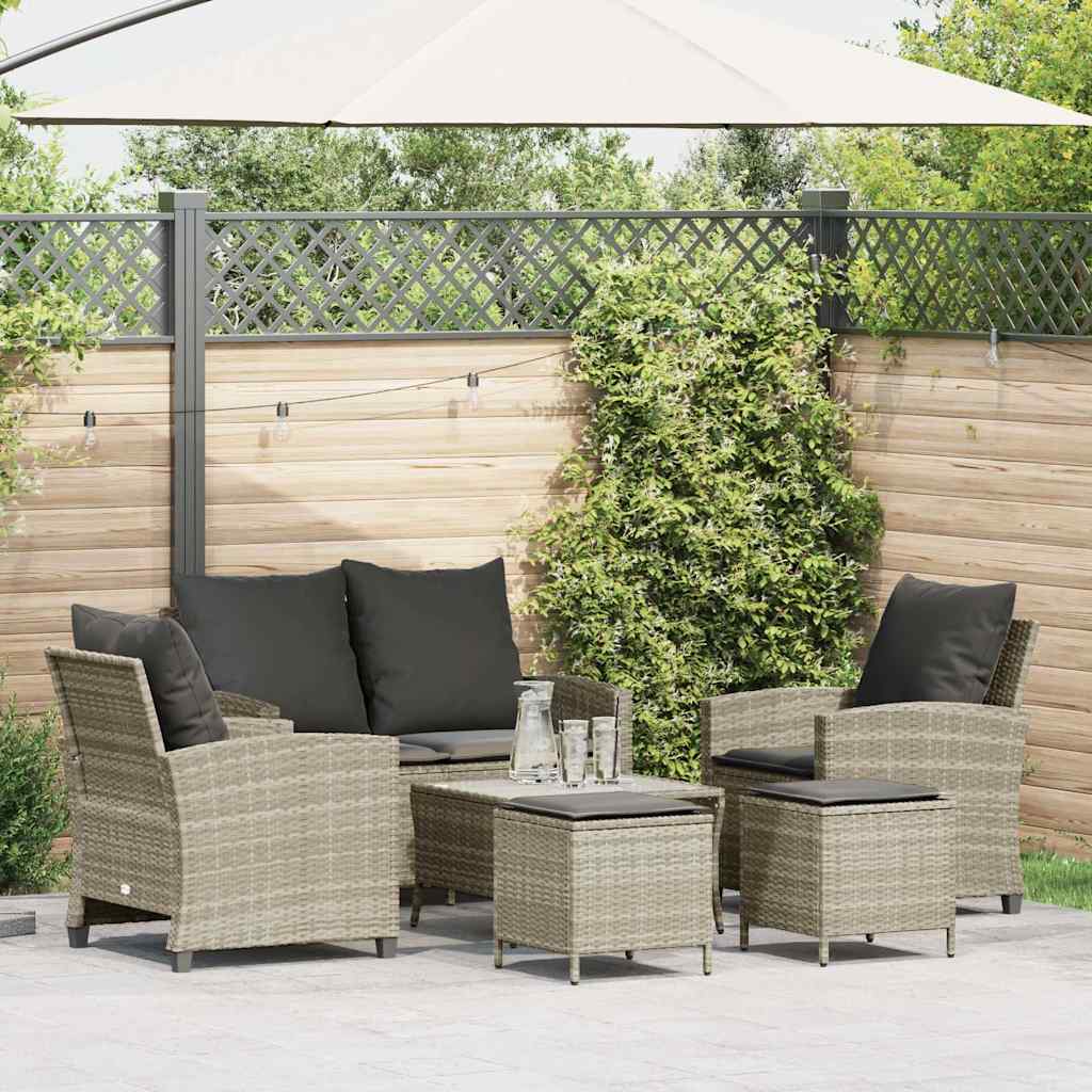 Set Divano da Giardino 6pz con Cuscini Grigio Chiaro Polyrattan - homemem39