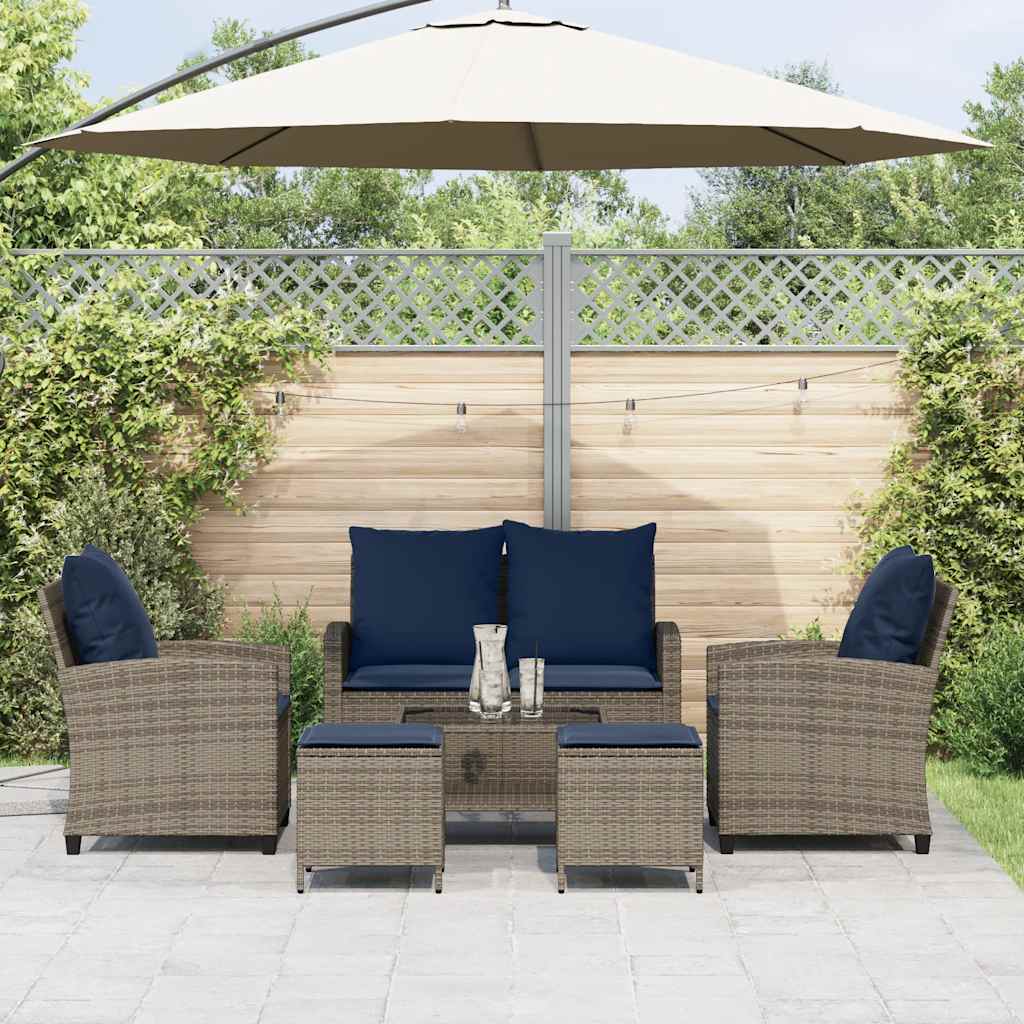 Set Divano da Giardino 6 pz con Cuscini Grigio in Polyrattan | homemem39