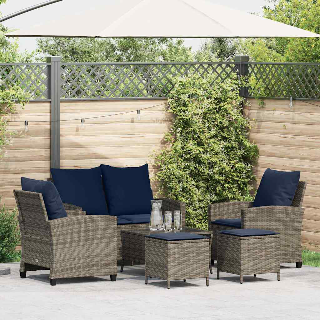 Set Divano da Giardino 6 pz con Cuscini Grigio in Polyrattan - homemem39