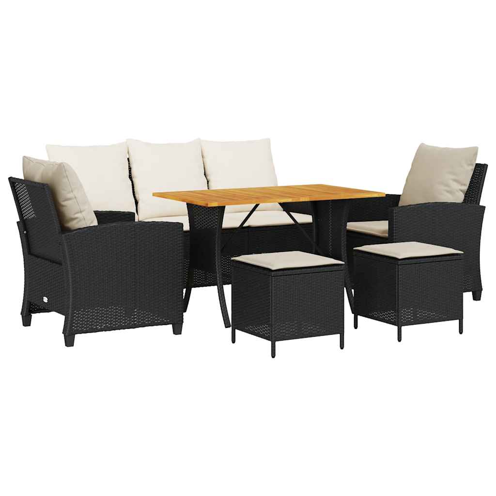Set Divano da Giardino 6 pz con Cuscini Nero in Polyrattan | homemem39
