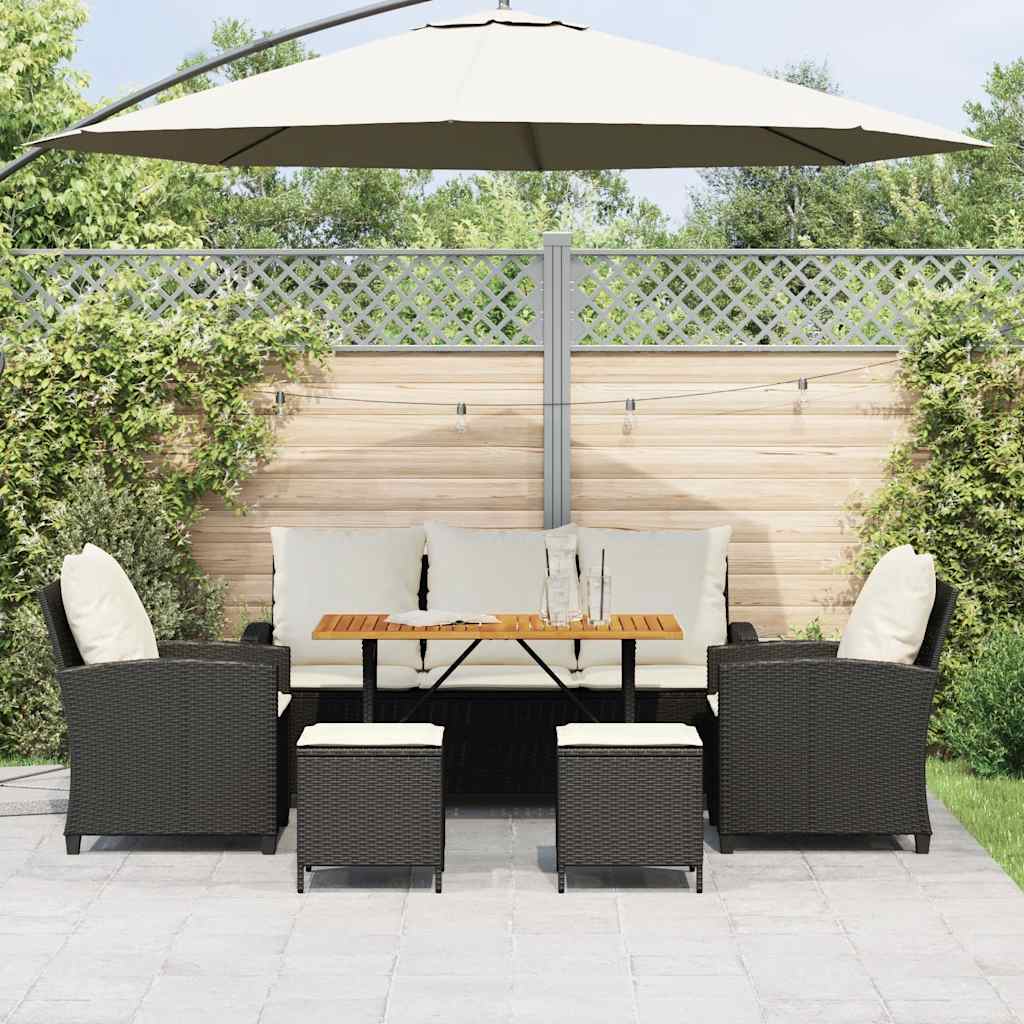 Set Divano da Giardino 6 pz con Cuscini Nero in Polyrattan - homemem39