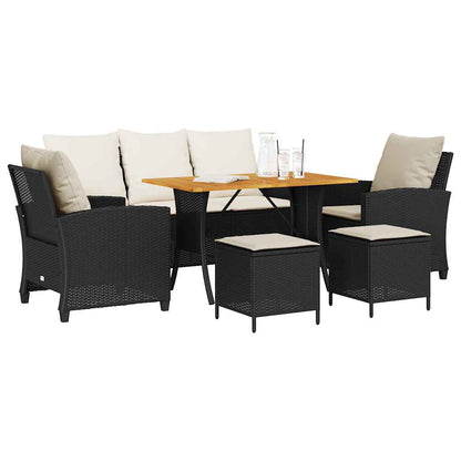 Set Divano da Giardino 6 pz con Cuscini Nero in Polyrattan