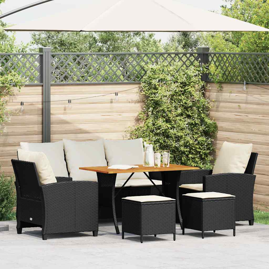 Set Divano da Giardino 6 pz con Cuscini Nero in Polyrattan | homemem39