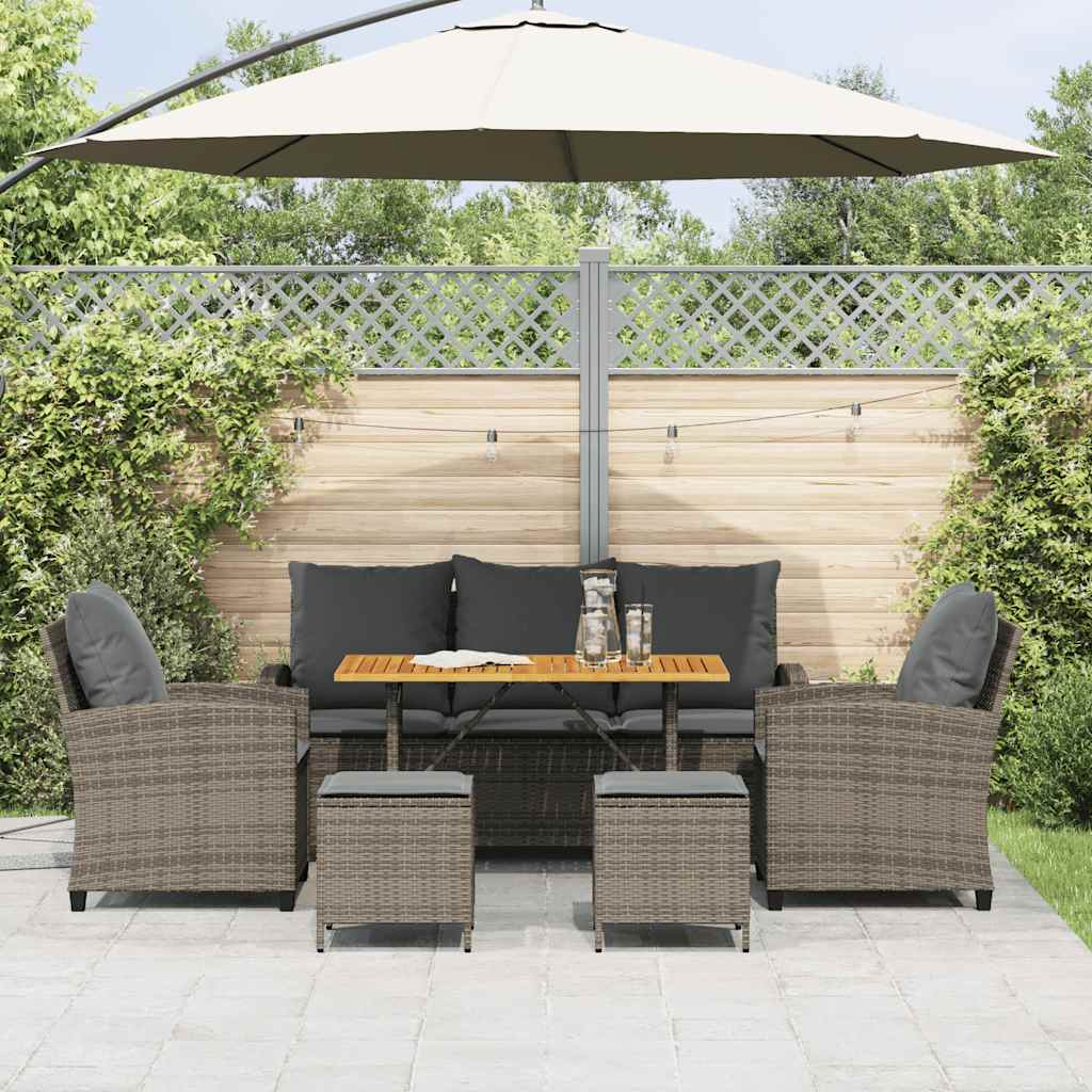 Set Divano da Giardino 6 pz con Cuscini Grigio in Polyrattan