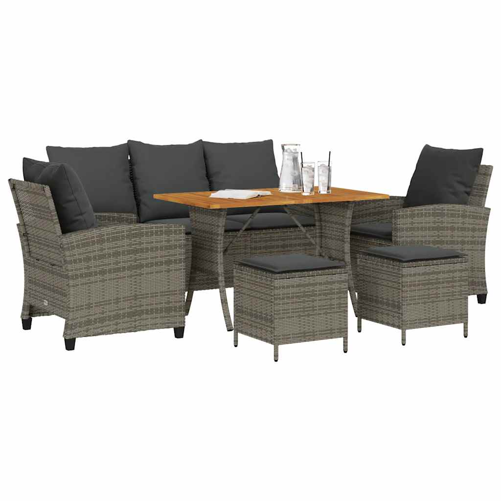Set Divano da Giardino 6 pz con Cuscini Grigio in Polyrattan