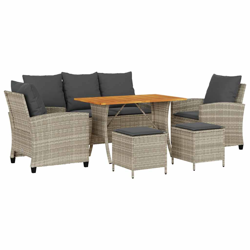Set Divano da Giardino 6pz con Cuscini Grigio Chiaro Polyrattan | homemem39