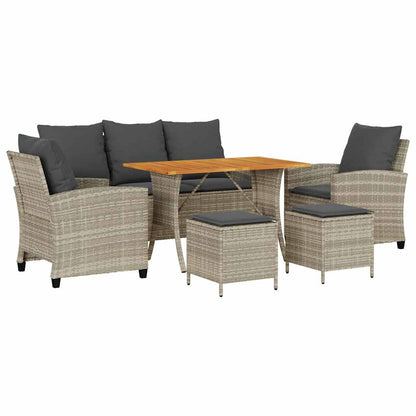 Set Divano da Giardino 6pz con Cuscini Grigio Chiaro Polyrattan