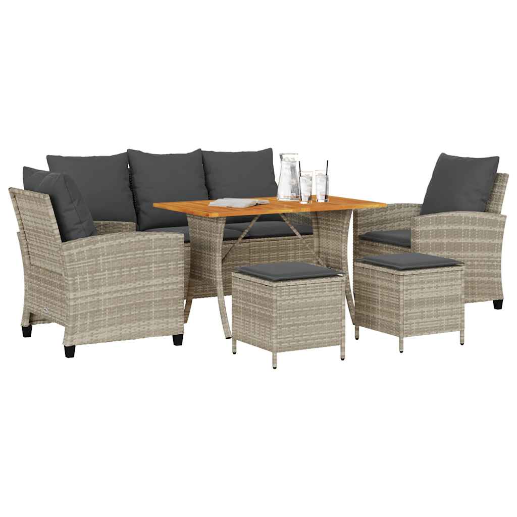 Set Divano da Giardino 6pz con Cuscini Grigio Chiaro Polyrattan