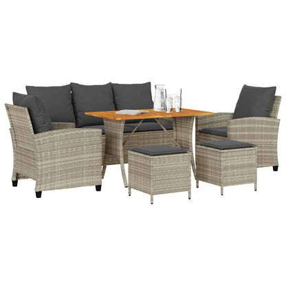 Set Divano da Giardino 6pz con Cuscini Grigio Chiaro Polyrattan