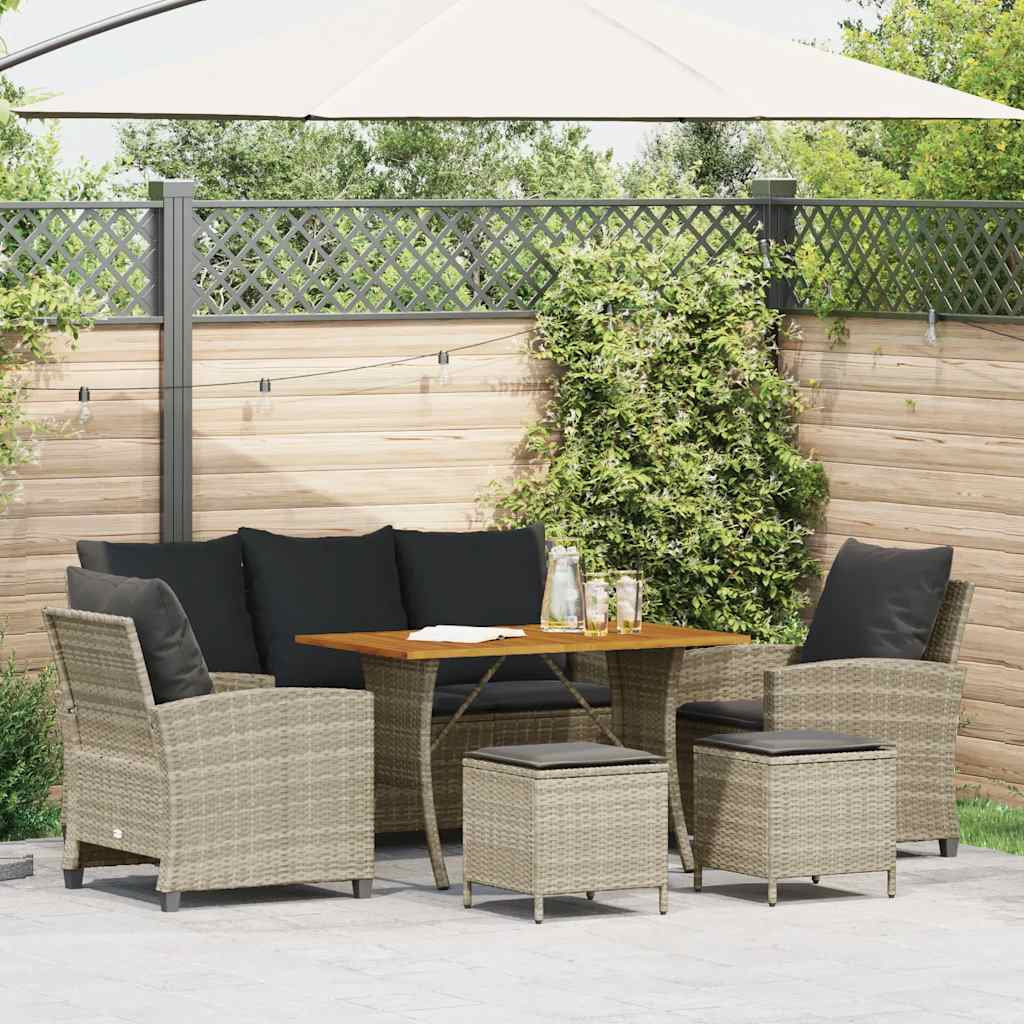 Set Divano da Giardino 6pz con Cuscini Grigio Chiaro Polyrattan | homemem39