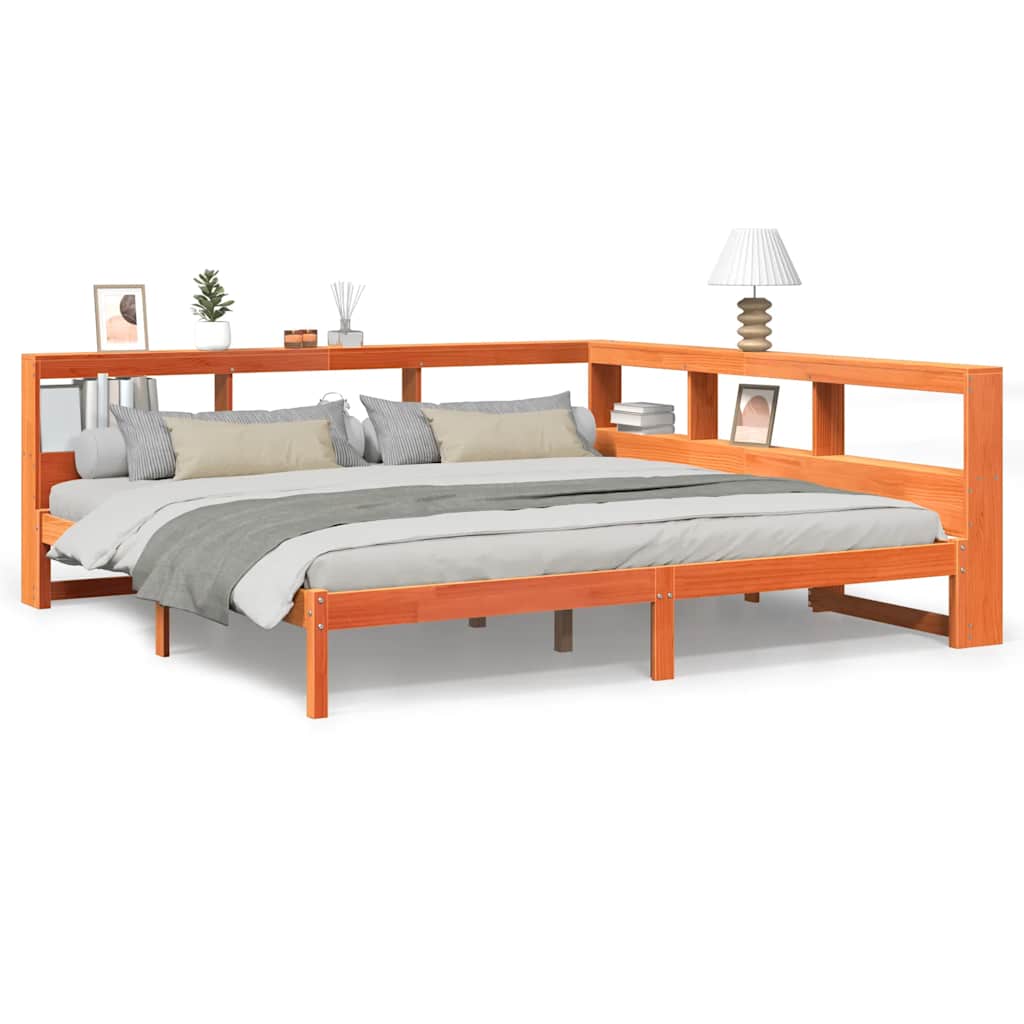 Letto Libreria senza Materasso Marrone Cera 200x200 cm in Pino - homemem39