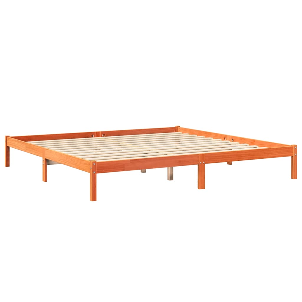 Letto Libreria senza Materasso Marrone Cera 200x200 cm in Pino - homemem39