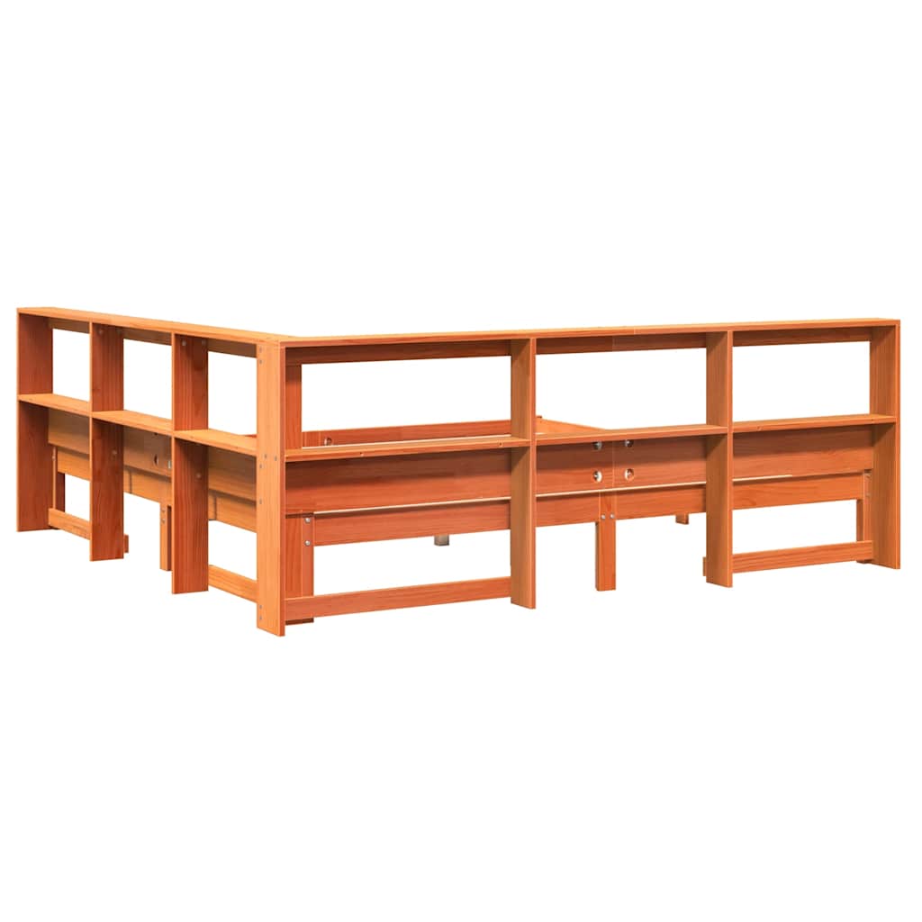 Letto Libreria senza Materasso Marrone Cera 200x200 cm in Pino - homemem39