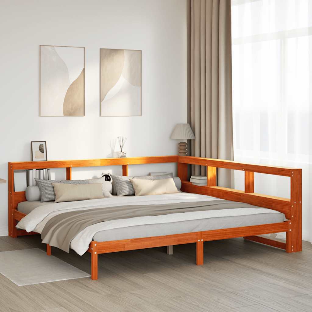 Letto Libreria senza Materasso Marrone Cera 200x200 cm in Pino - homemem39