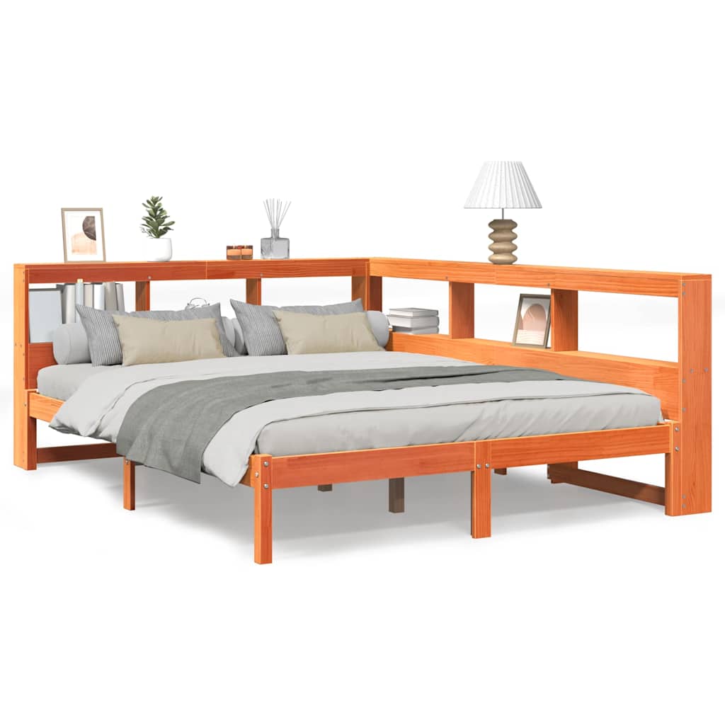 Letto Libreria senza Materasso Marrone Cera 140x200 cm in Pino - homemem39