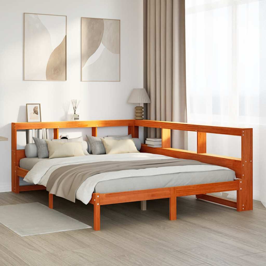 Letto Libreria senza Materasso Marrone Cera 140x190 cm in Pino - homemem39