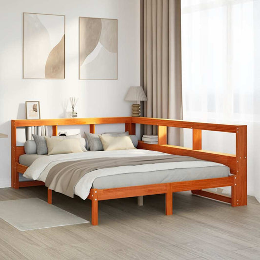 Letto Libreria senza Materasso Marrone Cera 140x190 cm in Pino - homemem39