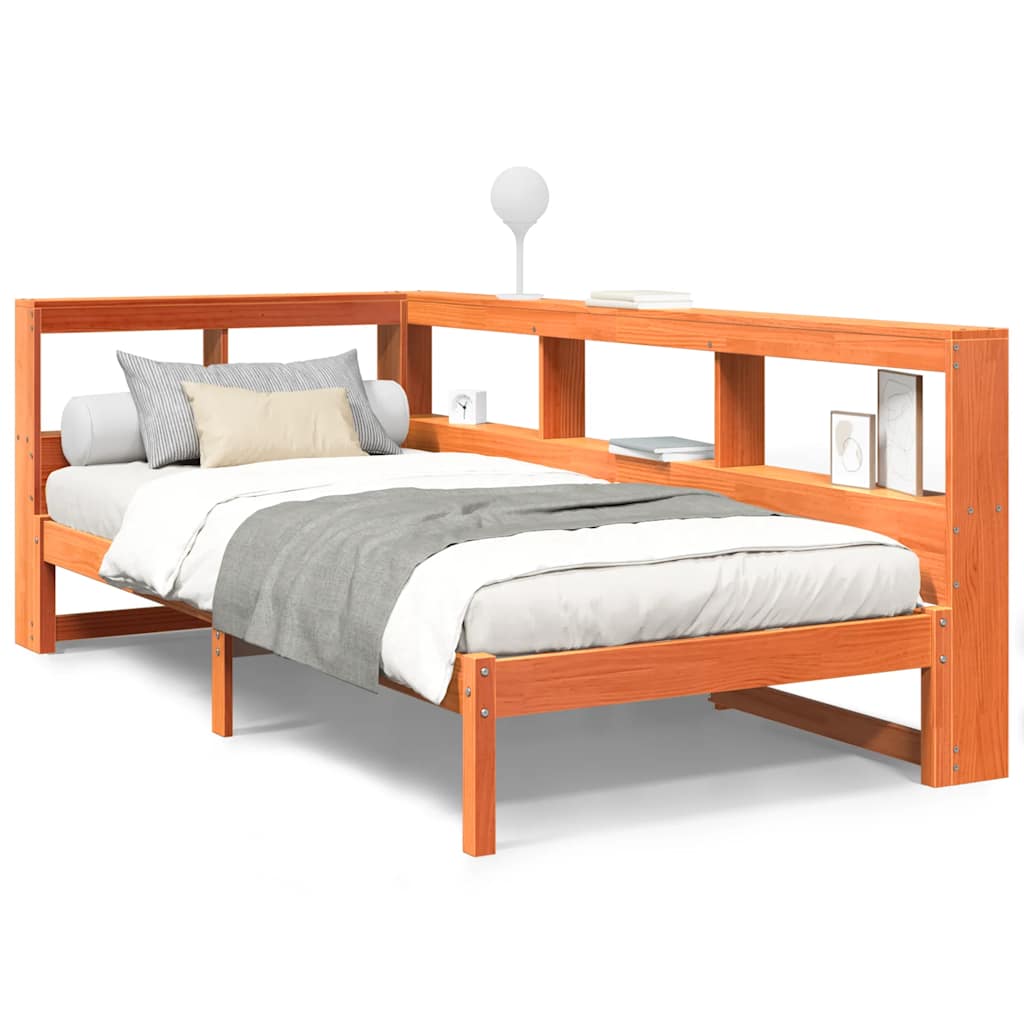 Letto Libreria senza Materasso Marrone Cera 75x190 cm in Pino - homemem39