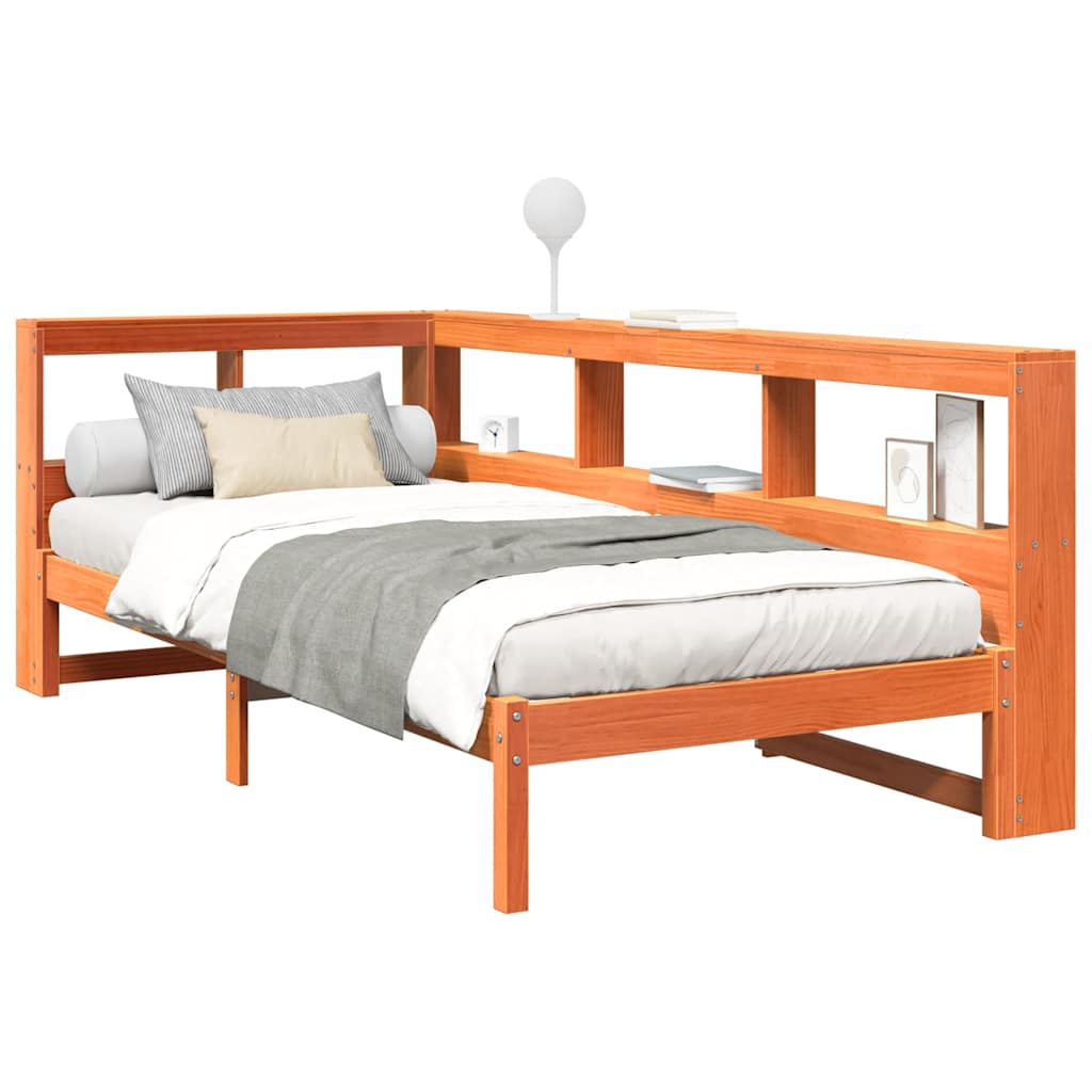 Letto Libreria senza Materasso Marrone Cera 75x190 cm in Pino - homemem39