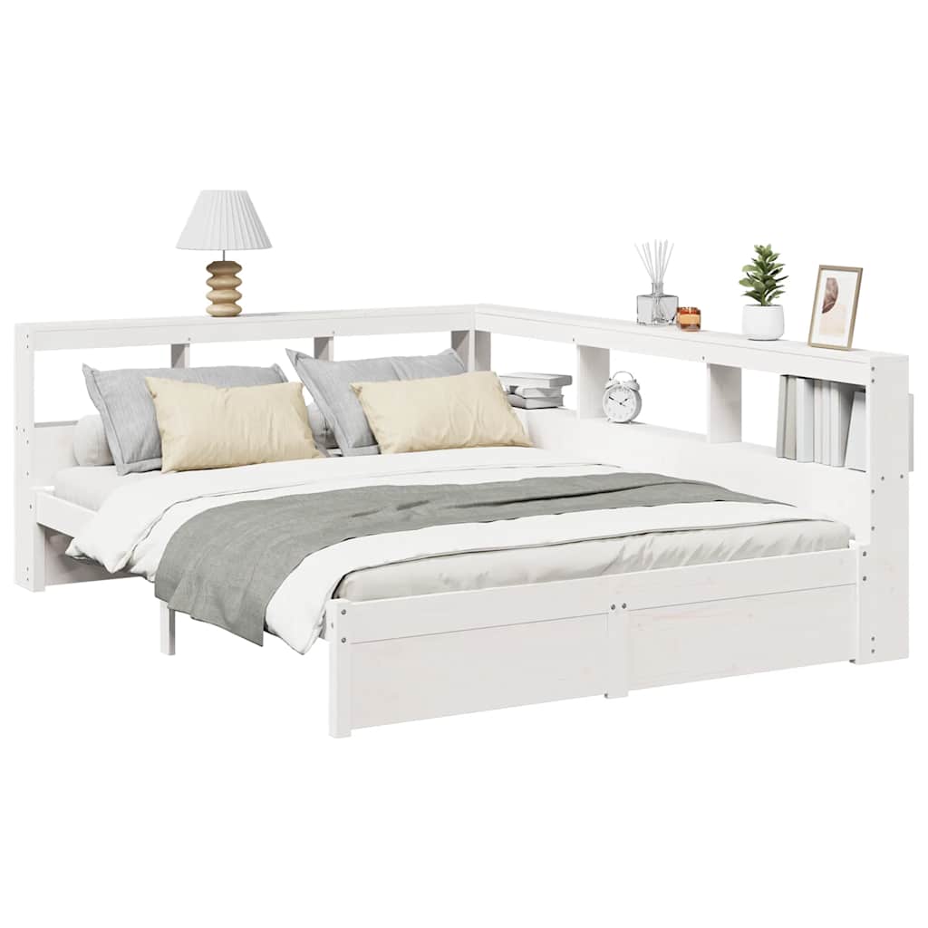 Letto Libreria senza Materasso Bianco 140x190 cm Legno di Pino