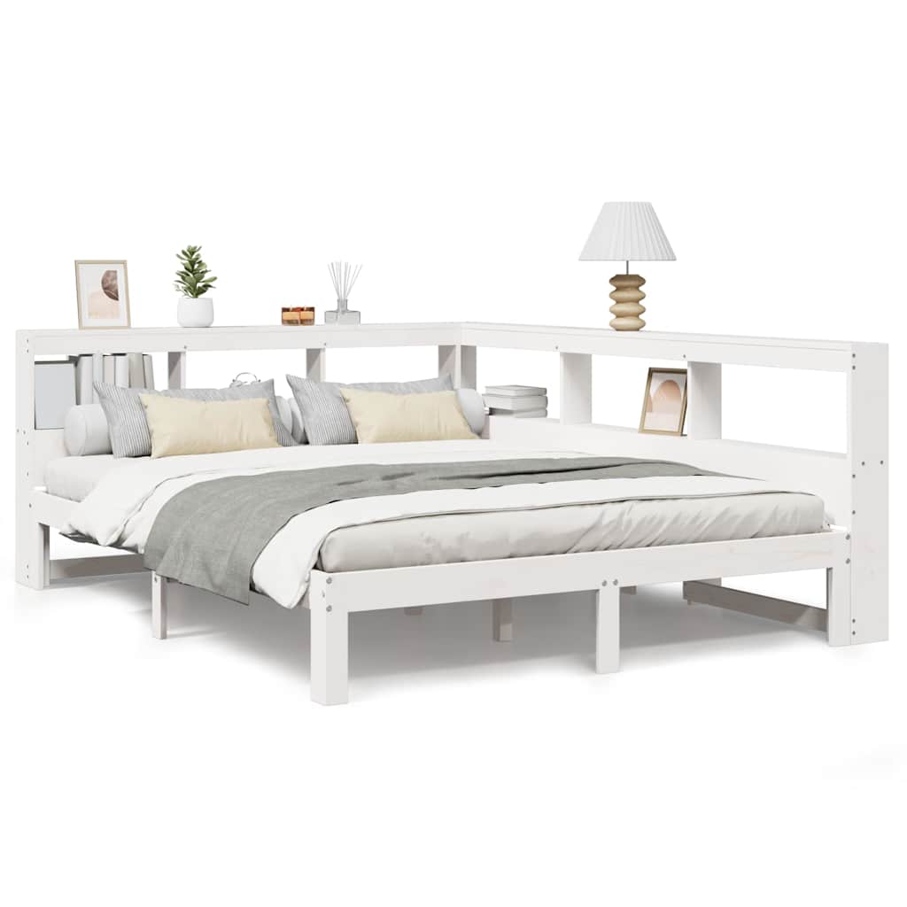 Letto Libreria senza Materasso Bianco 150x200 cm Legno di Pino - homemem39