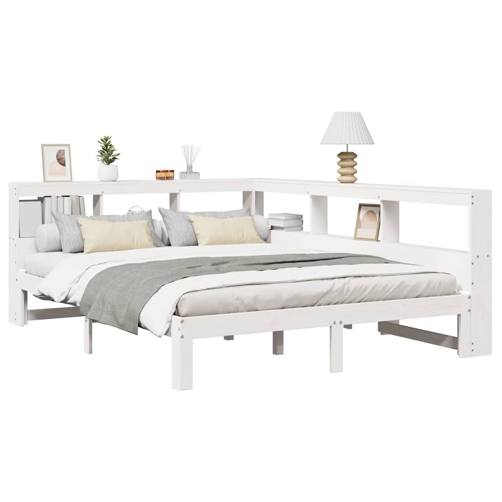 Letto Libreria senza Materasso Bianco 150x200 cm Legno di Pino - homemem39