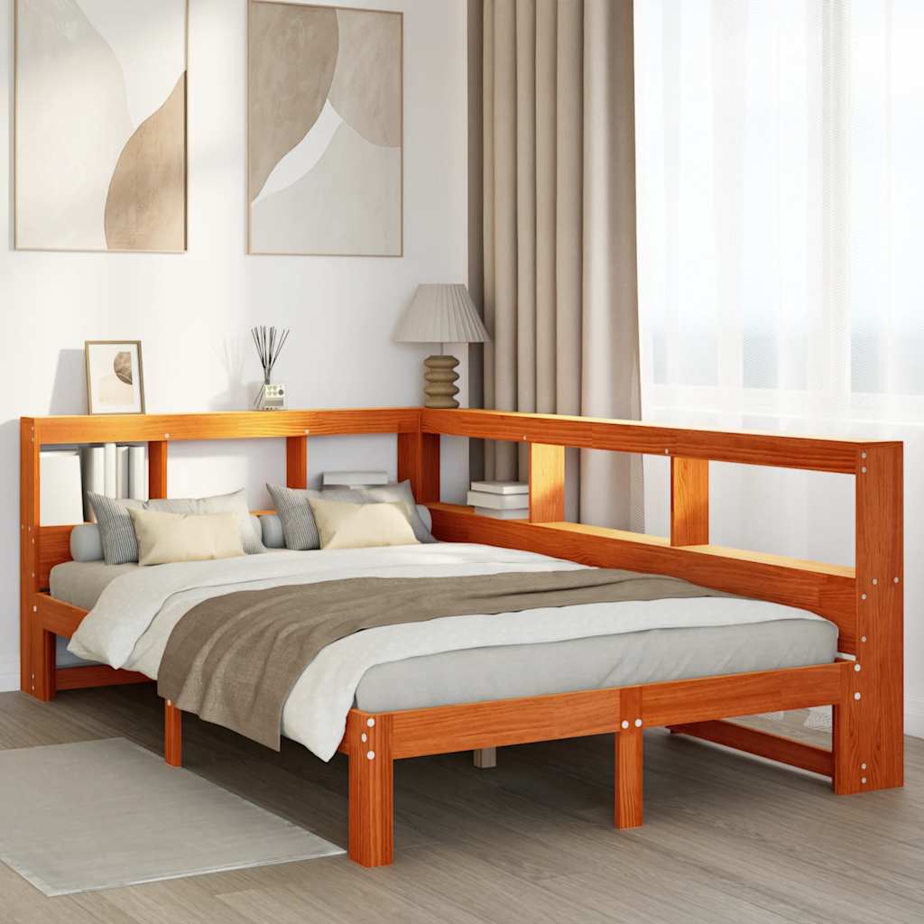 Letto Libreria senza Materasso Marrone Cera 120x200 cm in Pino - homemem39