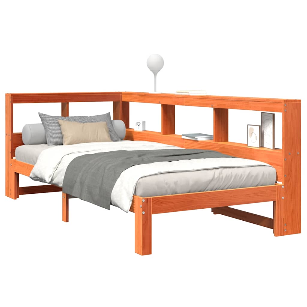 Letto Libreria senza Materasso Marrone Cera 100x200 cm in Pino - homemem39