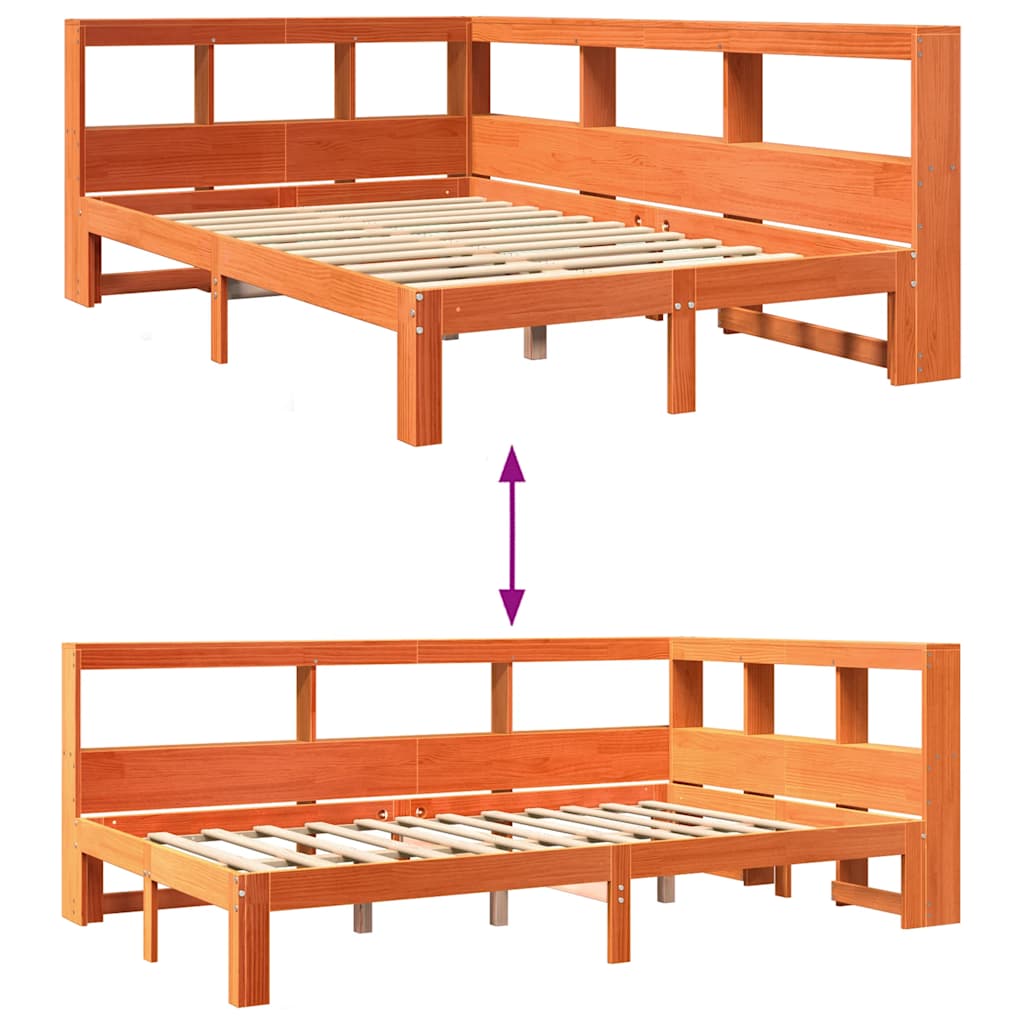 Letto Libreria senza Materasso Marrone Cera 120x190 cm in Pino - homemem39