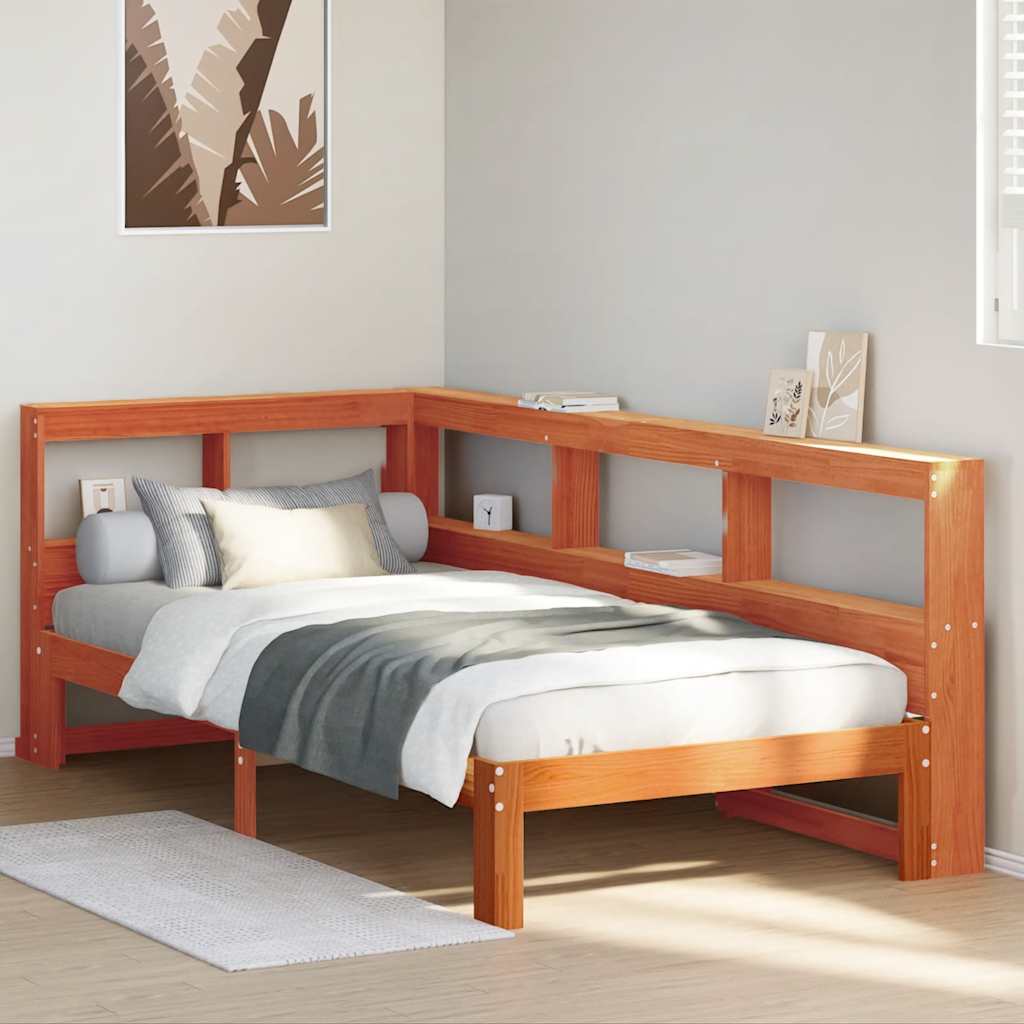 Letto Libreria senza Materasso Marrone Cera 90x190 cm in Pino - homemem39