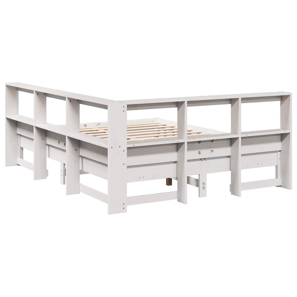 Letto Libreria senza Materasso Bianco 150x200 cm Legno di Pino - homemem39