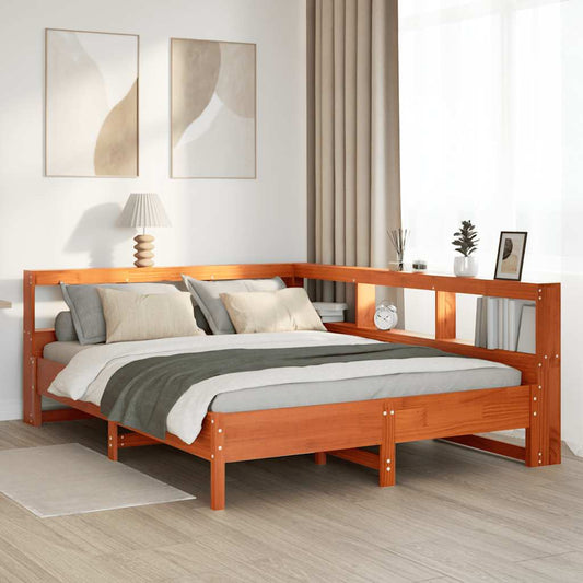 Letto Libreria senza Materasso Marrone Cera 140x190 cm in Pino - homemem39
