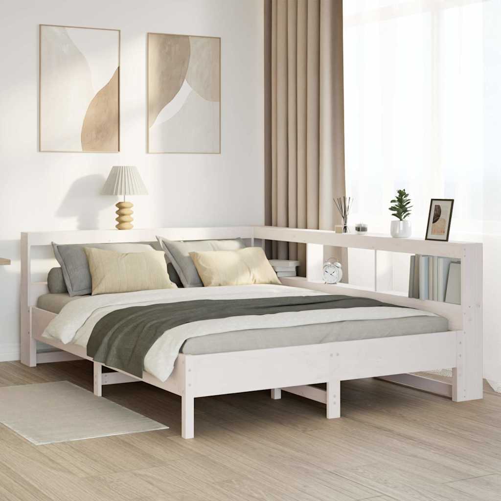 Letto Libreria senza Materasso Bianco 135x190 cm Legno di Pino - homemem39