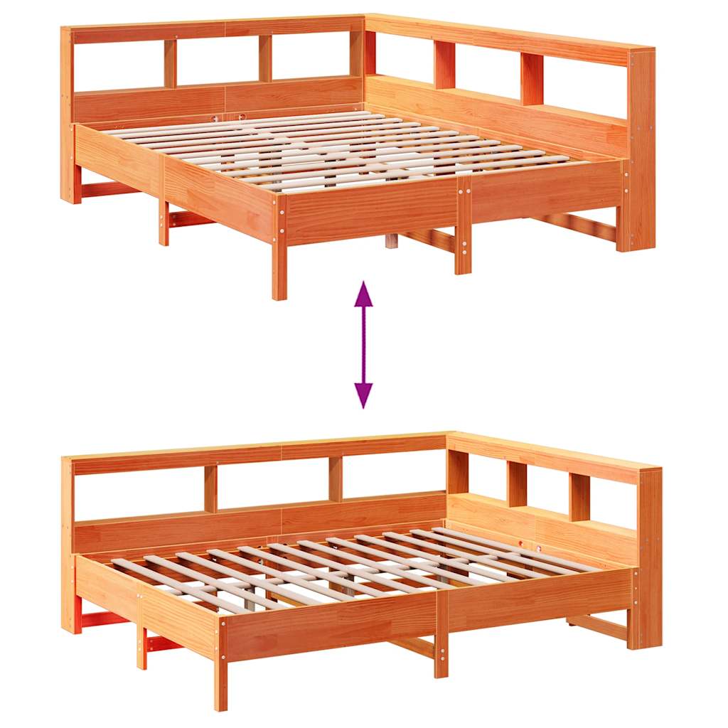 Letto Libreria senza Materasso Marrone Cera 135x190 cm in Pino - homemem39