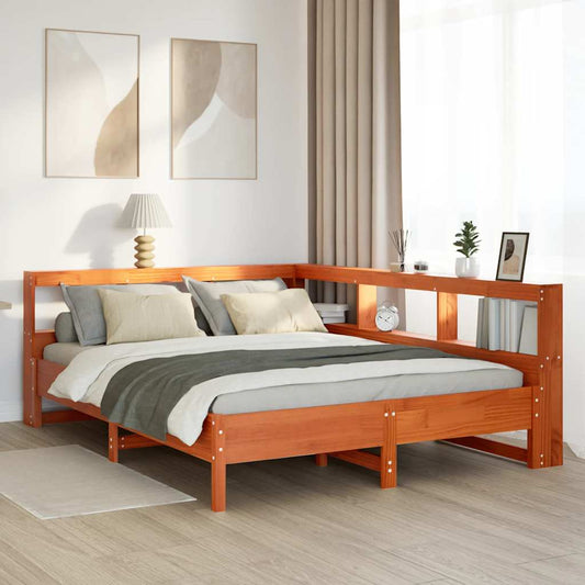 Letto Libreria senza Materasso Marrone Cera 135x190 cm in Pino - homemem39