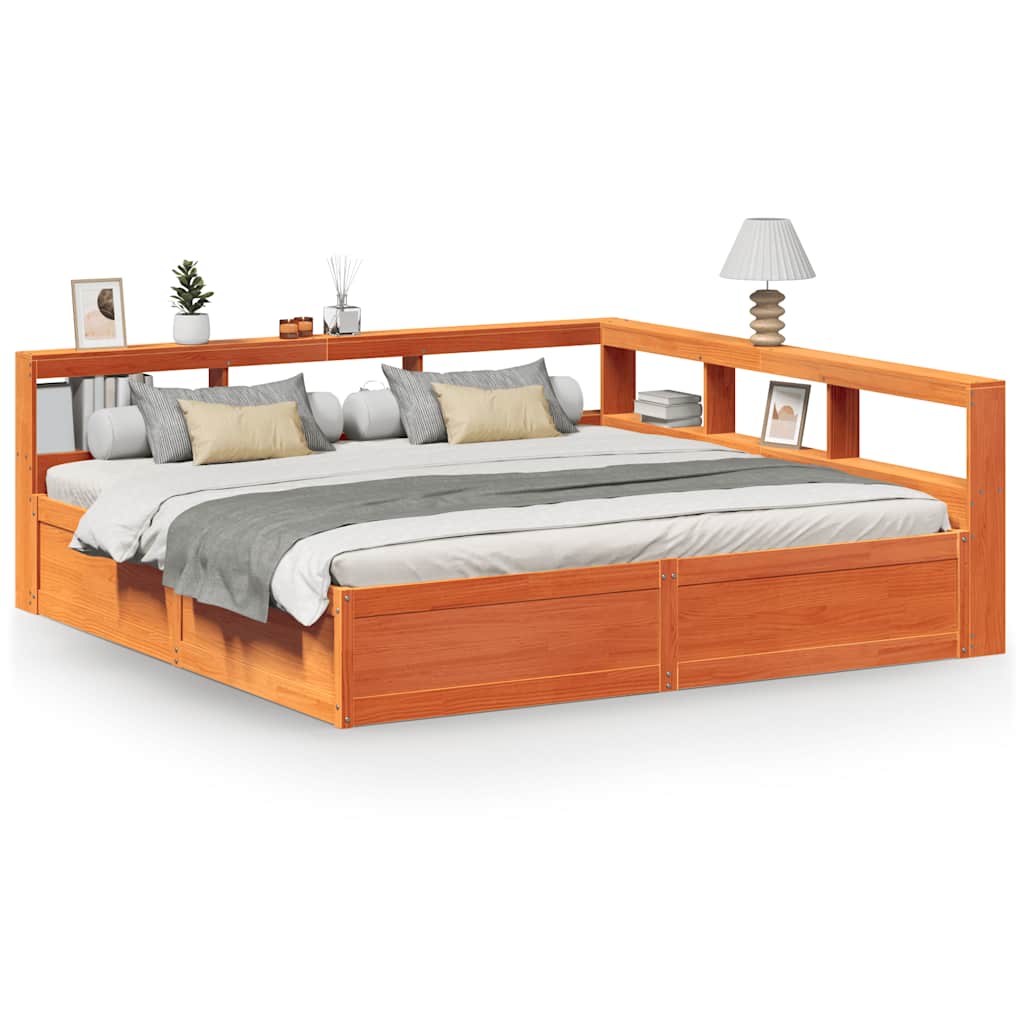 Letto Libreria senza Materasso Marrone Cera 200x200 cm in Pino - homemem39