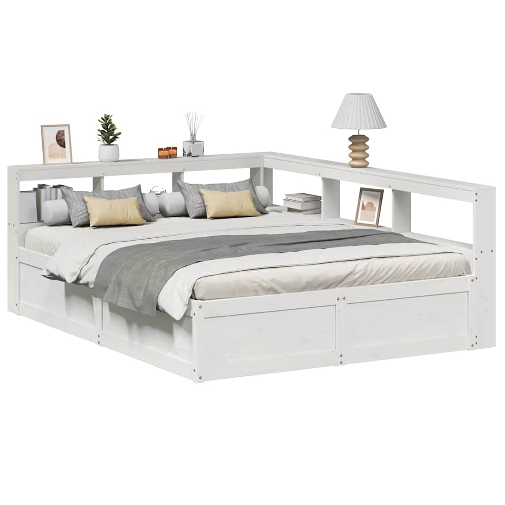 Letto Libreria senza Materasso Bianco 150x200 cm Legno di Pino - homemem39