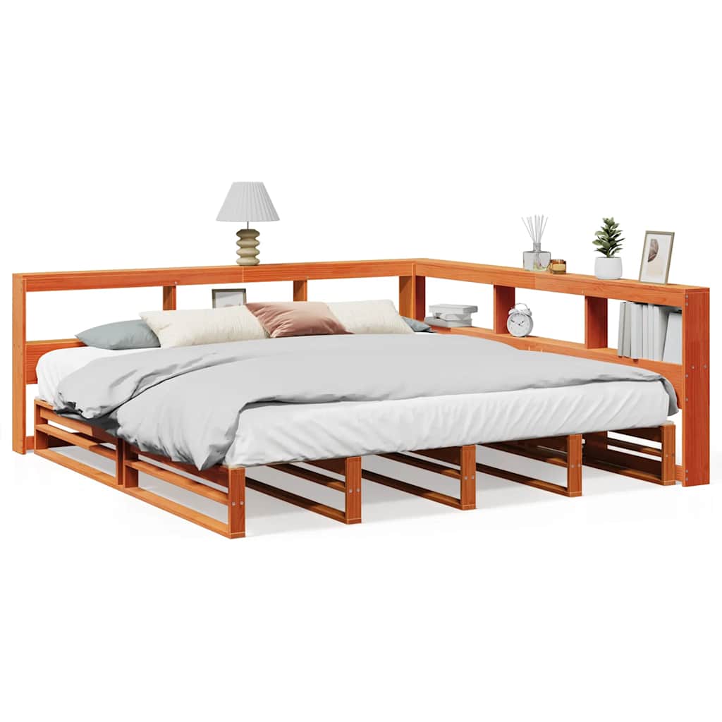 Letto Libreria senza Materasso Marrone Cera 200x200 cm in Pino - homemem39
