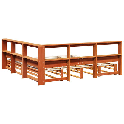 Letto Libreria senza Materasso Marrone Cera 200x200 cm in Pino - homemem39